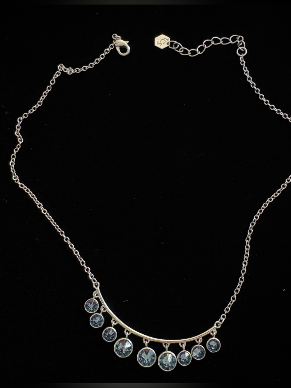 Touchstone Crystal Silver Necklace with sparkling blue Swarovski stones